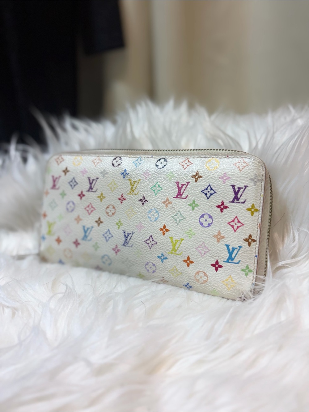 Louis Vuitton White Multicolor Monogram Zip Wallet